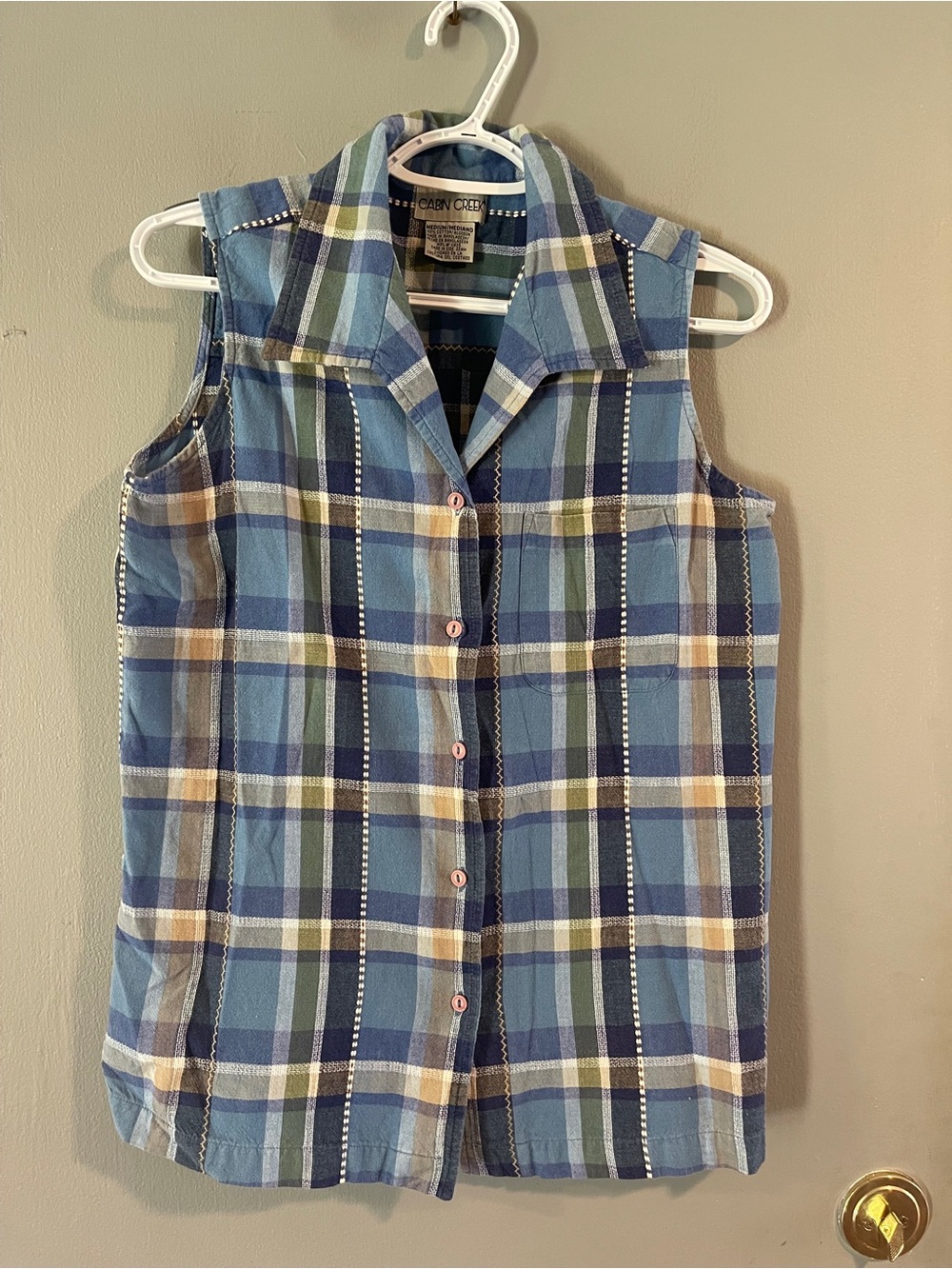 Vintage Cabin Creek Plaid 100% Cotton Sleeveless Shirt Size M